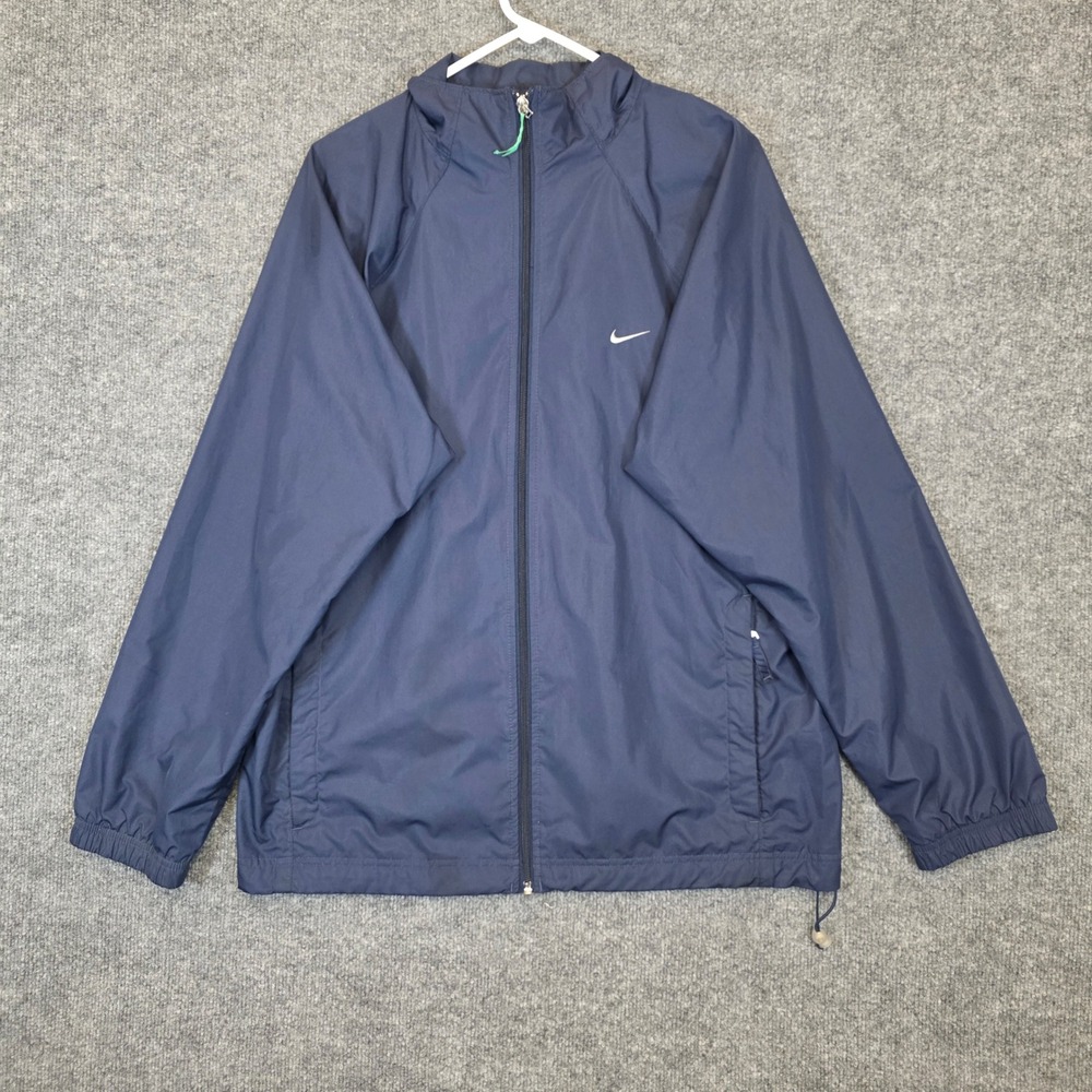 VTG Nike Windbreaker Jacket Mens M Navy Blue Mesh Lined Full Zip Lightweight Y2K